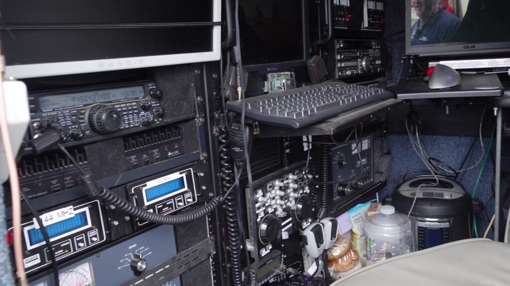 Inside of amateur radio mobile operating van