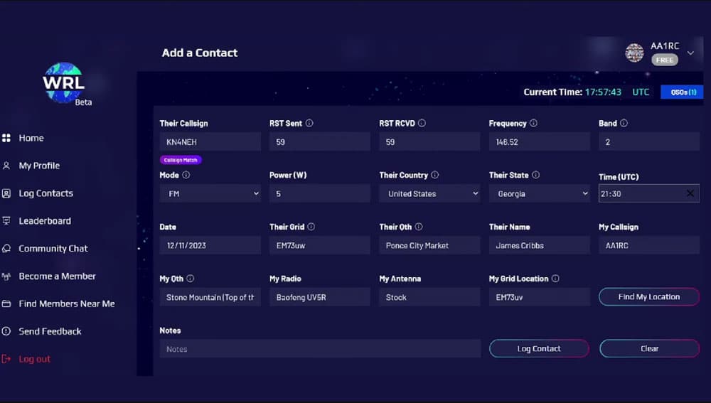 How to Log VHF Simplex Contacts in WRL Logbook