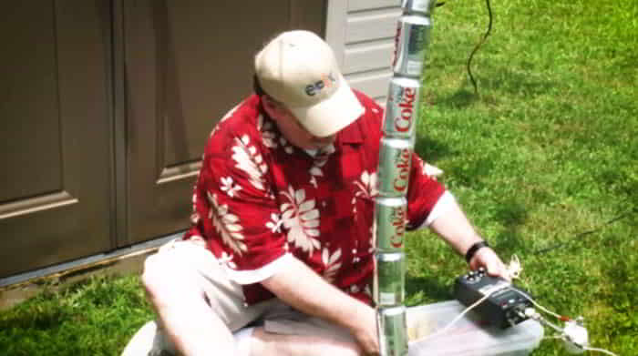 vertical antenna using a string of 40-ish Diet Soda cans