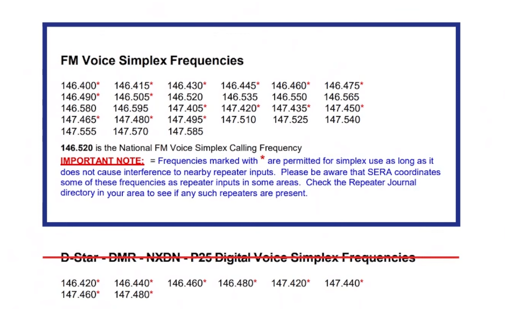 FM voice simplex frequencies